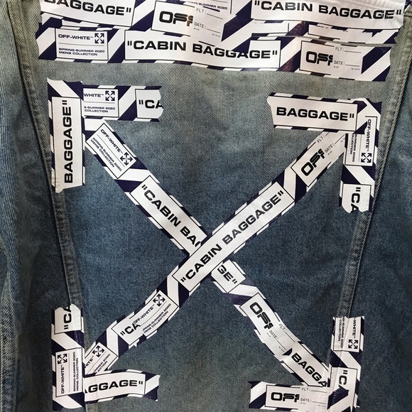 MEN’S OFF -WHITE AIRPORT TAPE DENIM JACKET MAIN LABEL VIRGIL ABLOH SZ MED - Picture 3 of 8
